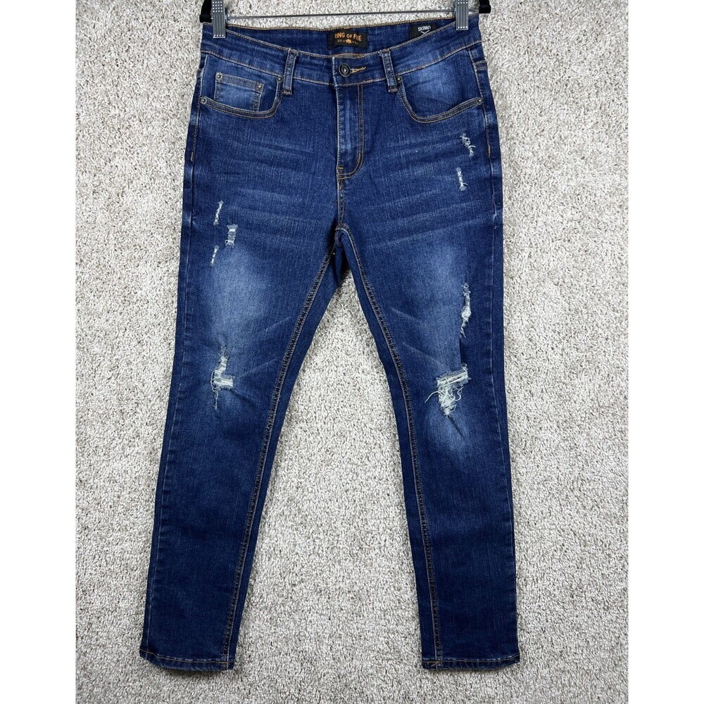 Ring of Fire Jeans Men 31x30 Slim Straight Distressed Whiskered Denim Pants